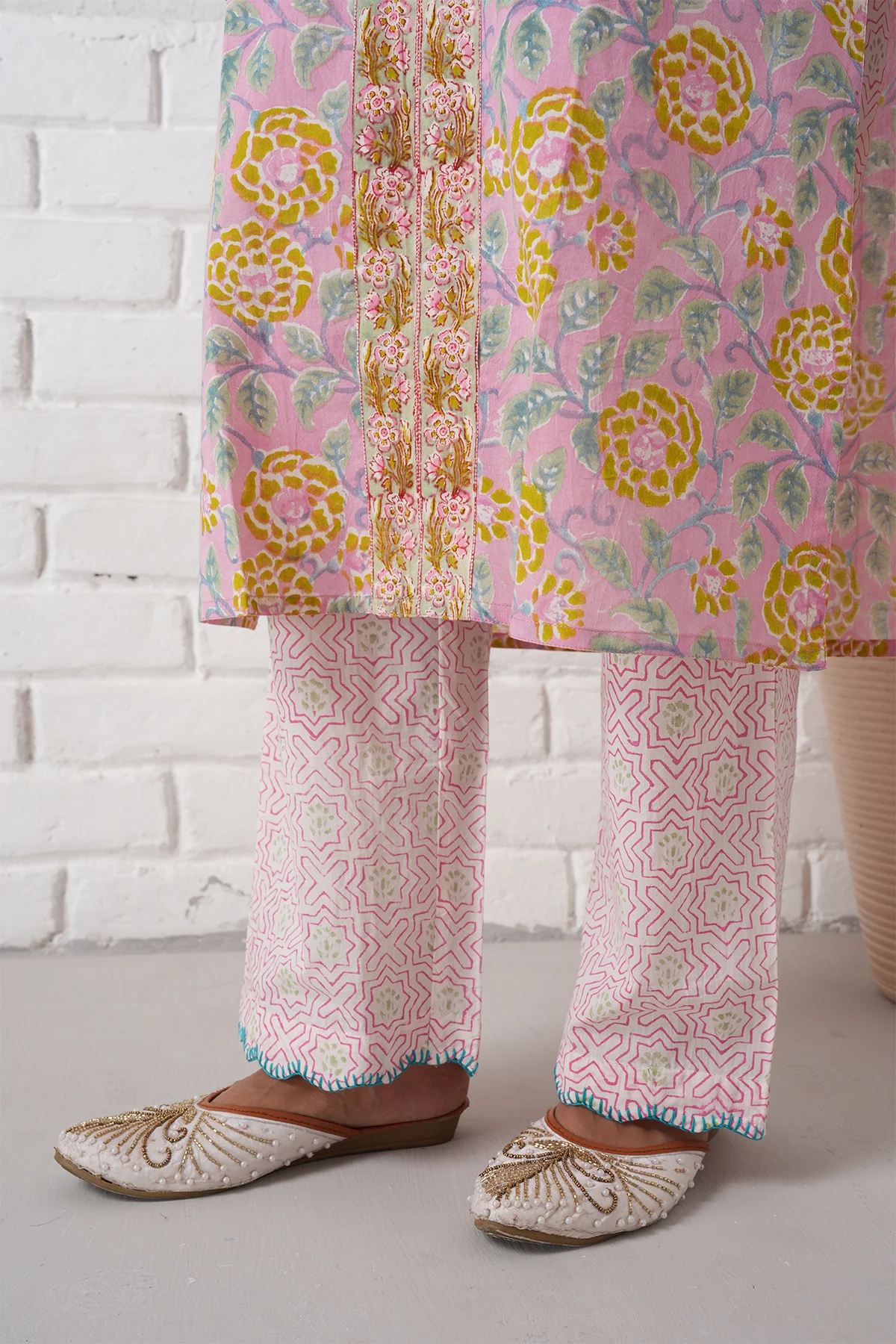 Rangrez Pink Jaal Cotton Kurta Set of 3 - Image 6