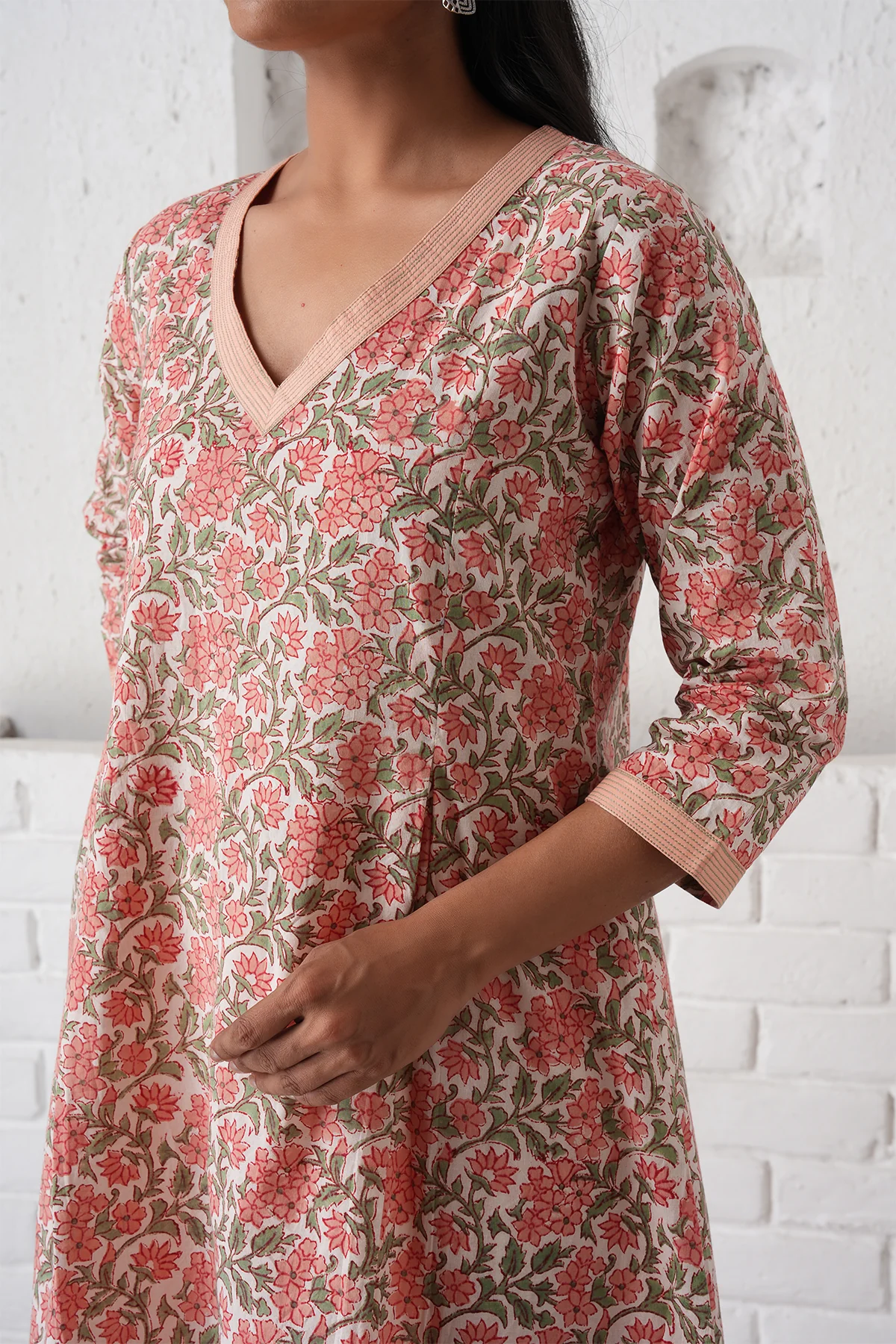 Rangrez Peach A-line Cotton Kurta Set of 3 - Image 5