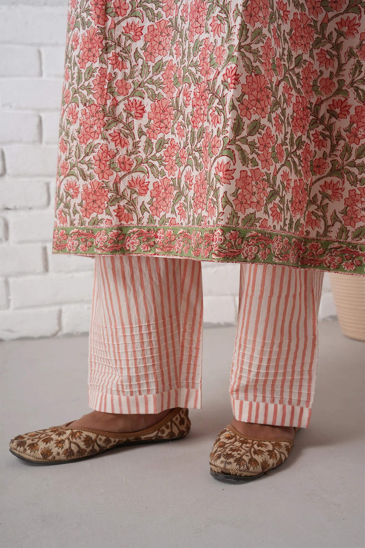 Rangrez Peach A-line Cotton Kurta Set of 3 - Image 7
