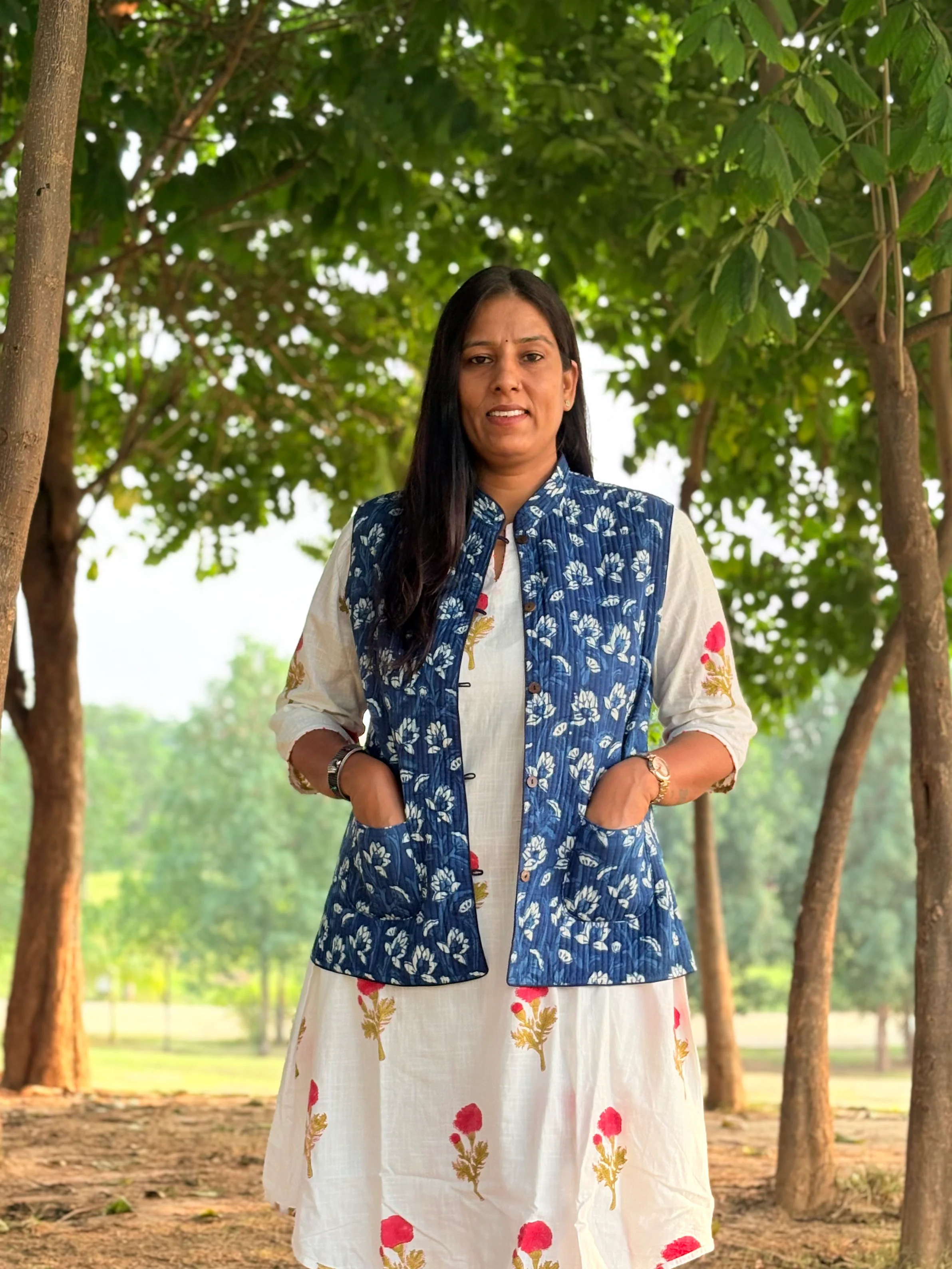 Reversible Quilted Sleeveless Indigo Jacket