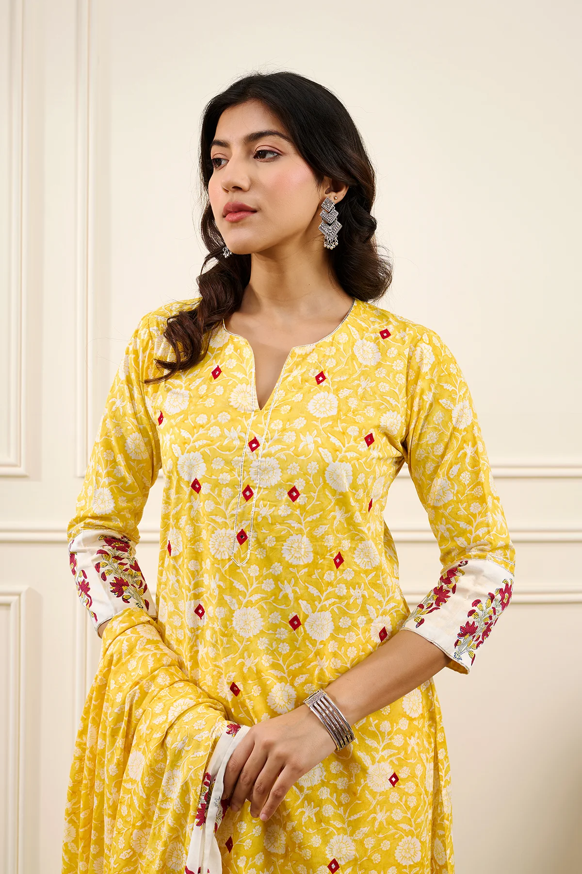 Roohi Yellow Straight Kurta with Pant and Dupatta- Set of 3 - Image 5