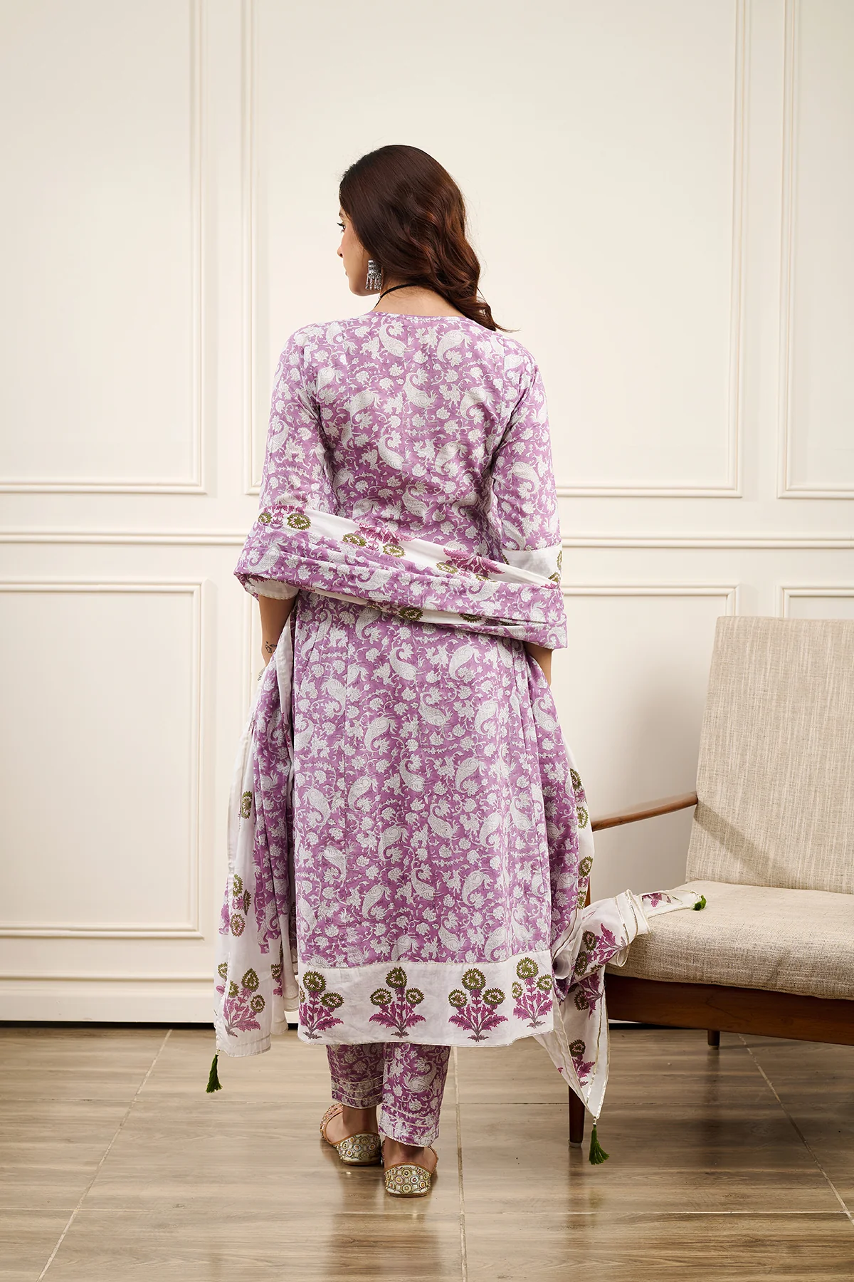 Roohi Purple A-line Kurta with Pant and Dupatta- Set of 3 - Image 4