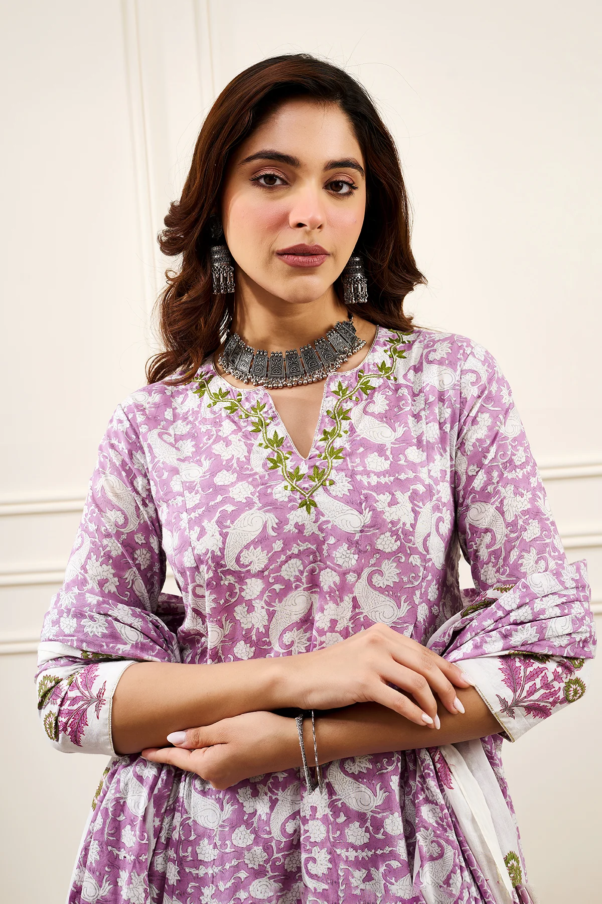Roohi Purple A-line Kurta with Pant and Dupatta- Set of 3 - Image 6