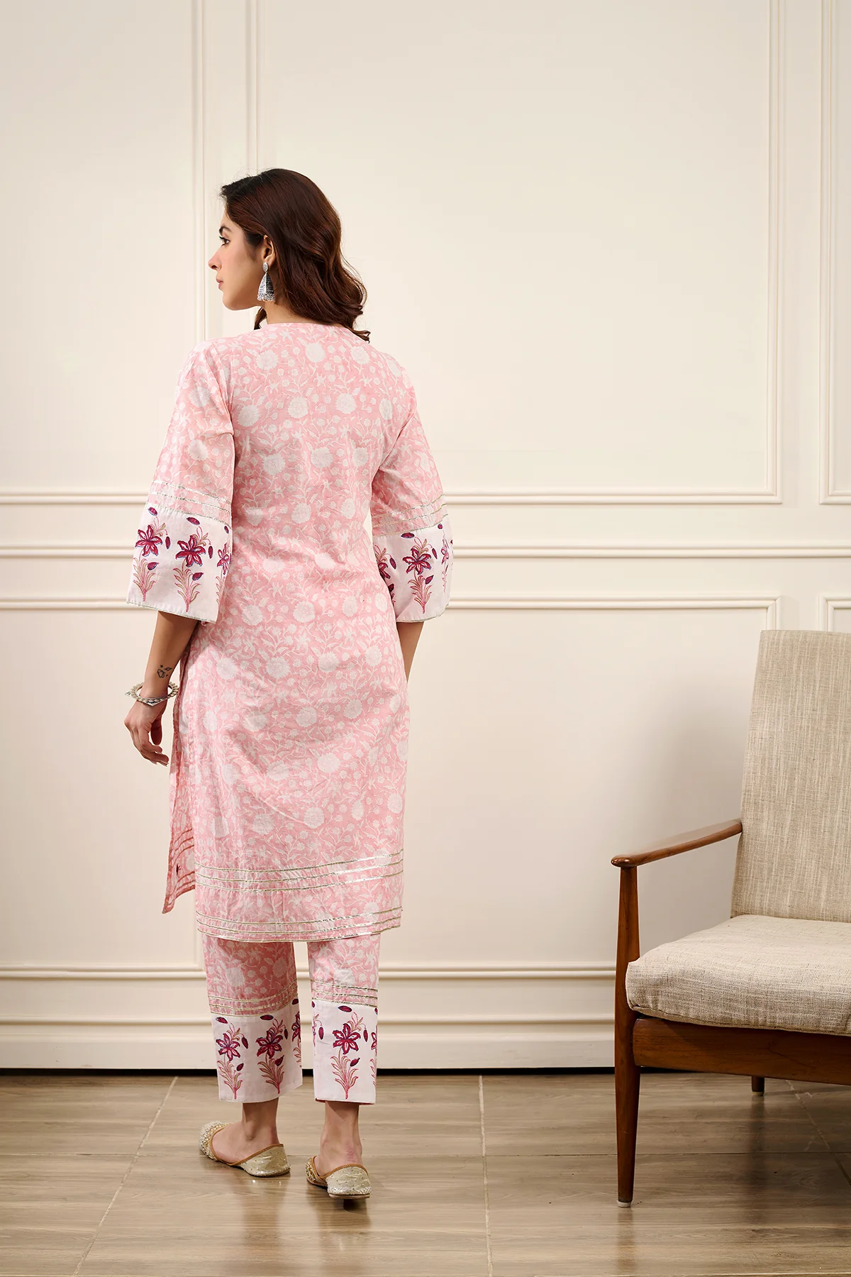 Roohi Peach Straight Kurta with Pant - Set of 2 - Image 3
