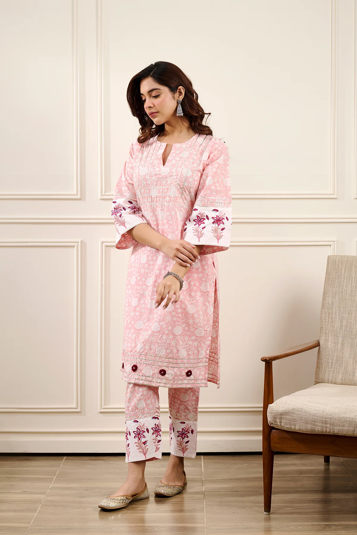 Roohi Peach Straight Kurta with Pant - Set of 2 - Image 4