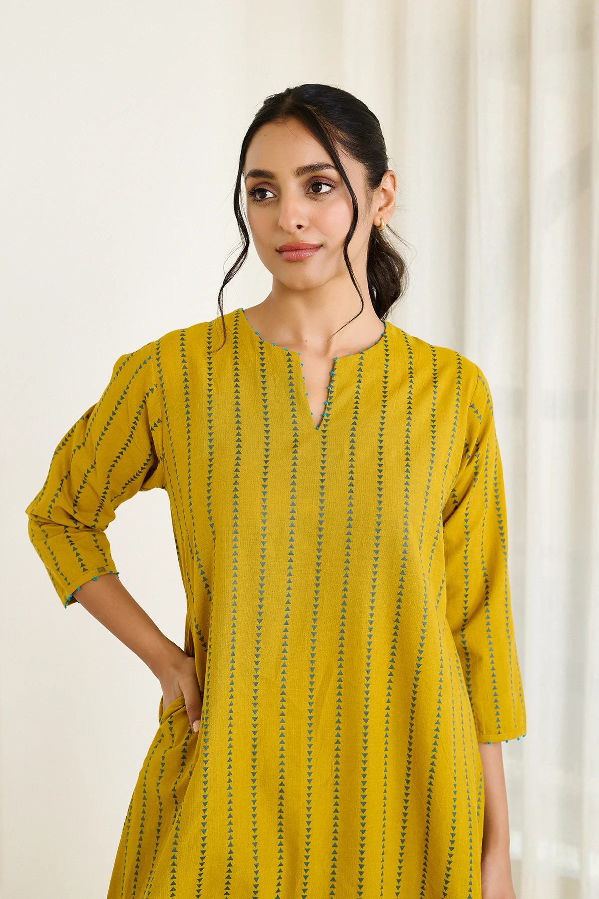 SAADGI-MUSTARD KURTA SET -SET OF 2 - Image 5
