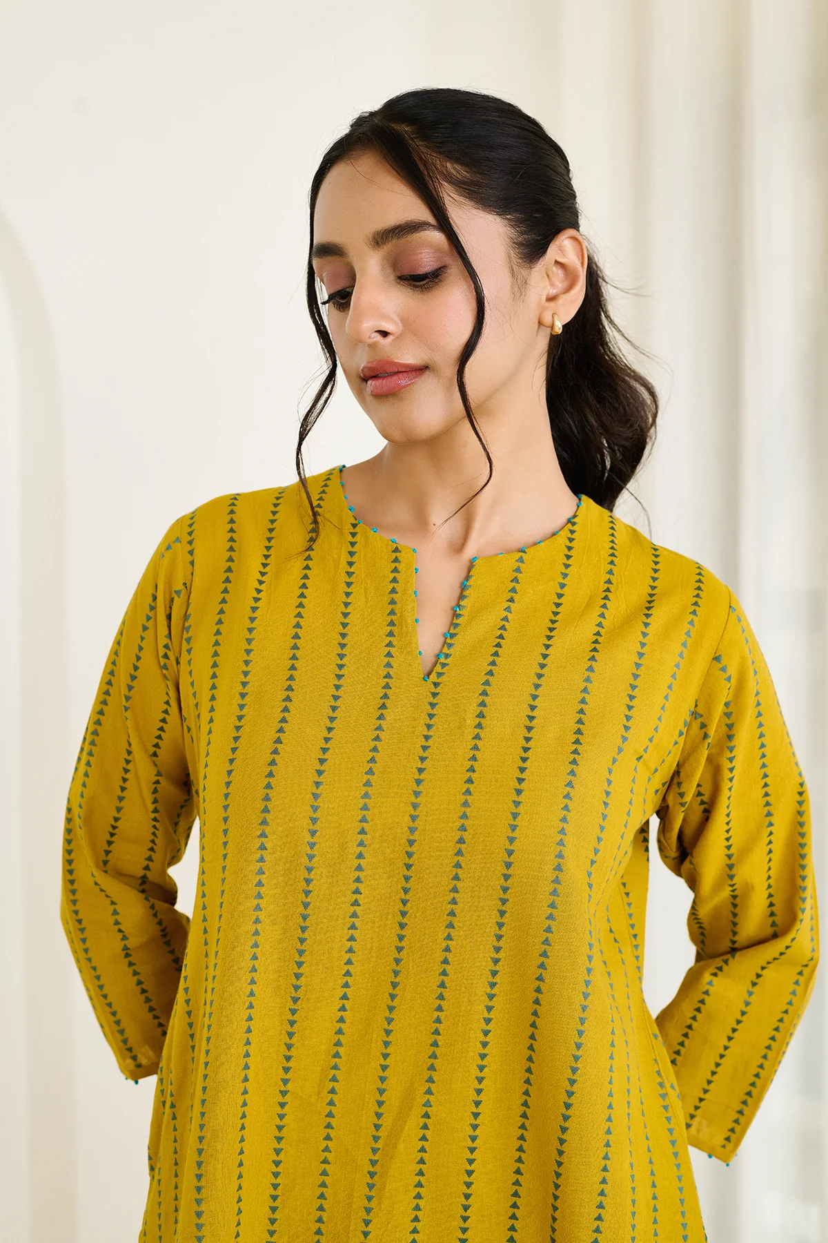 SAADGI-MUSTARD KURTA SET -SET OF 2 - Image 6