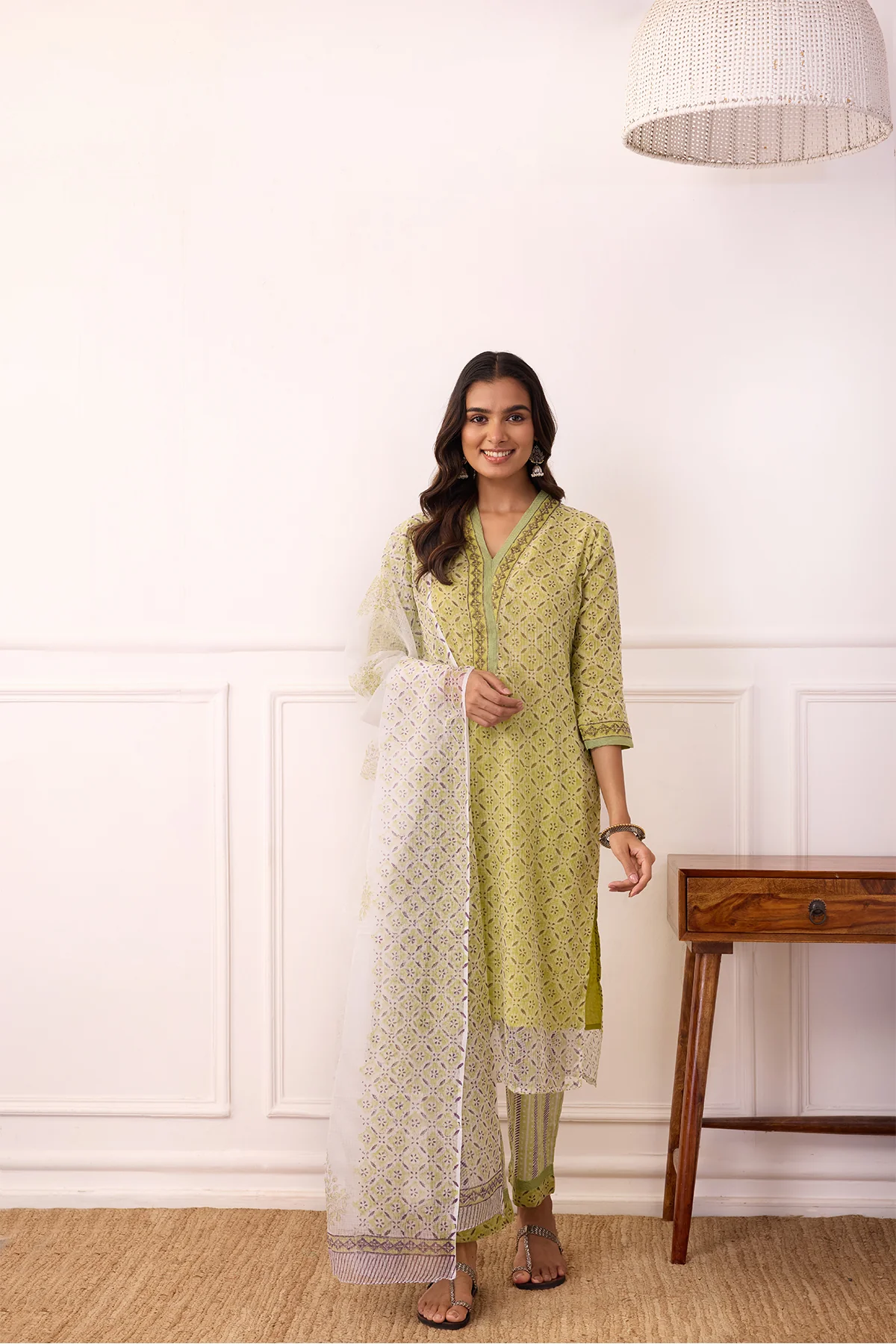 Sukoon Green Jaal Kota Doria Set of 3 - Image 2