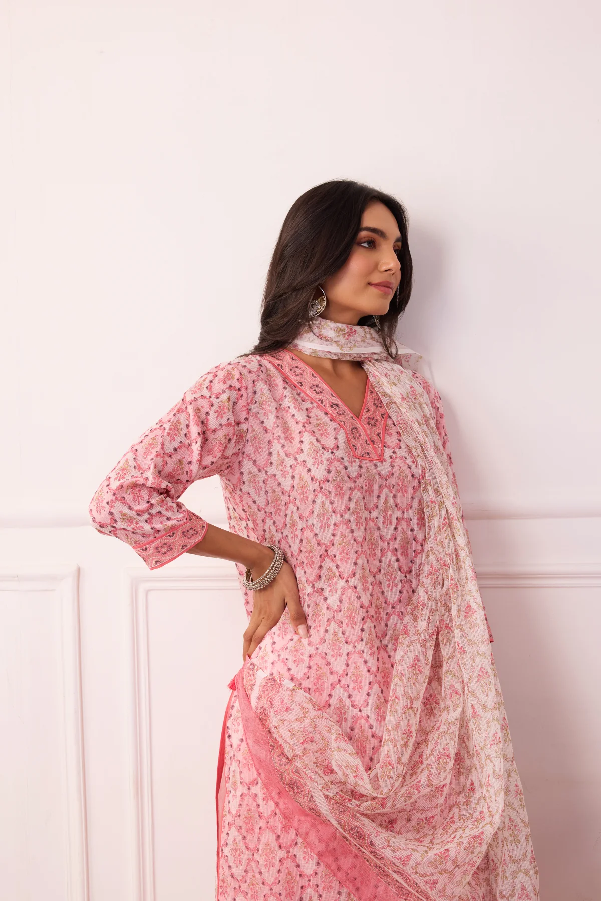 Sukoon Light Pink Jaal Kota Doria Set of 3