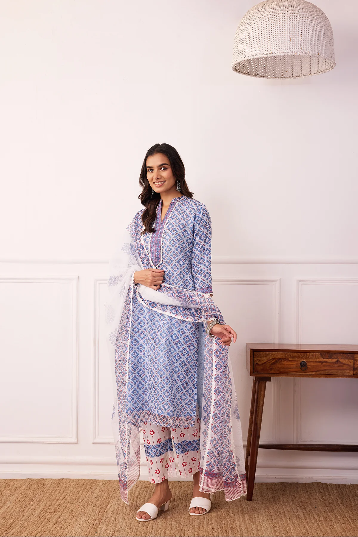 Sukoon Blue Jaal Kota Doria Set of 3 - Image 3
