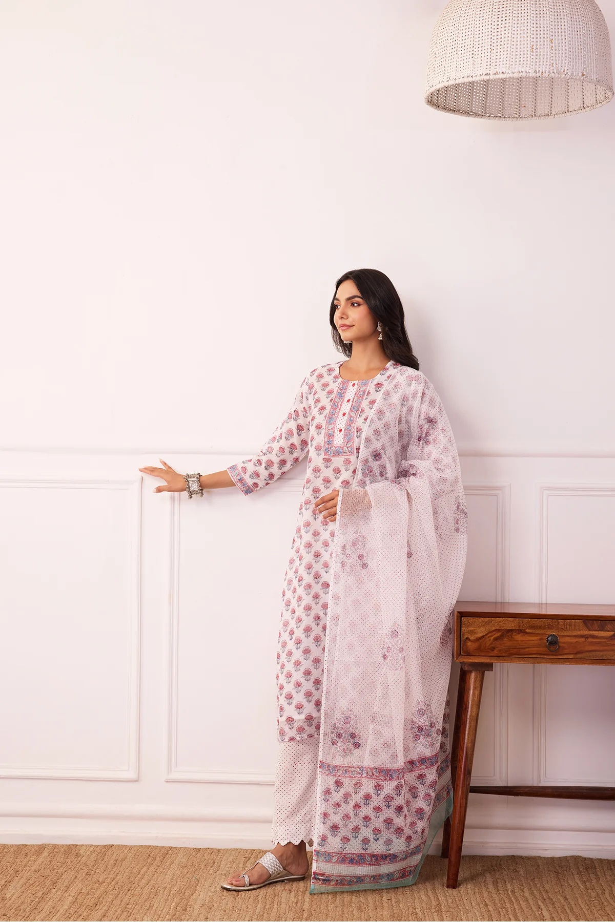 Sukoon White Booti Kota Doria Set of 3 - Image 2