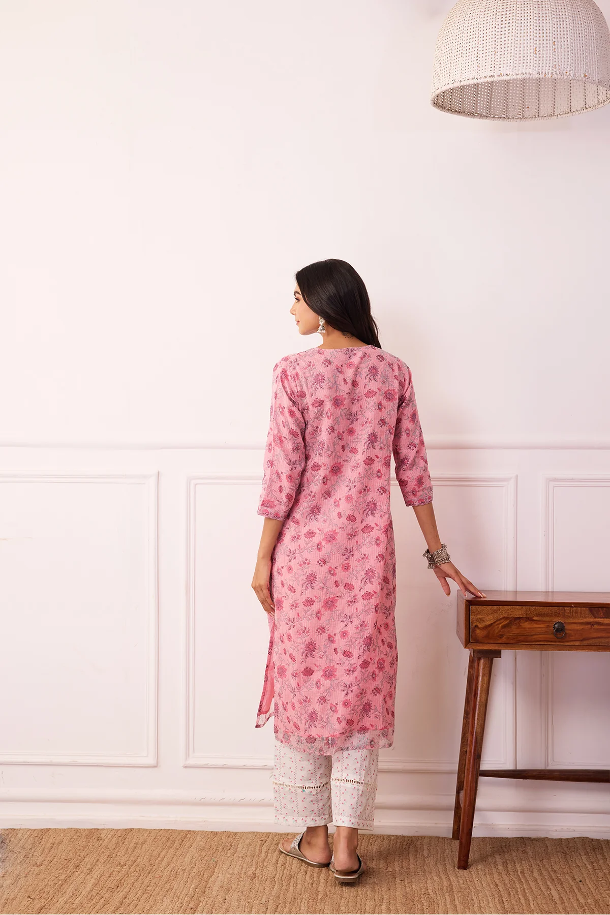 Sukoon Pink Jaal Kota Doria Set of 3 - Image 7