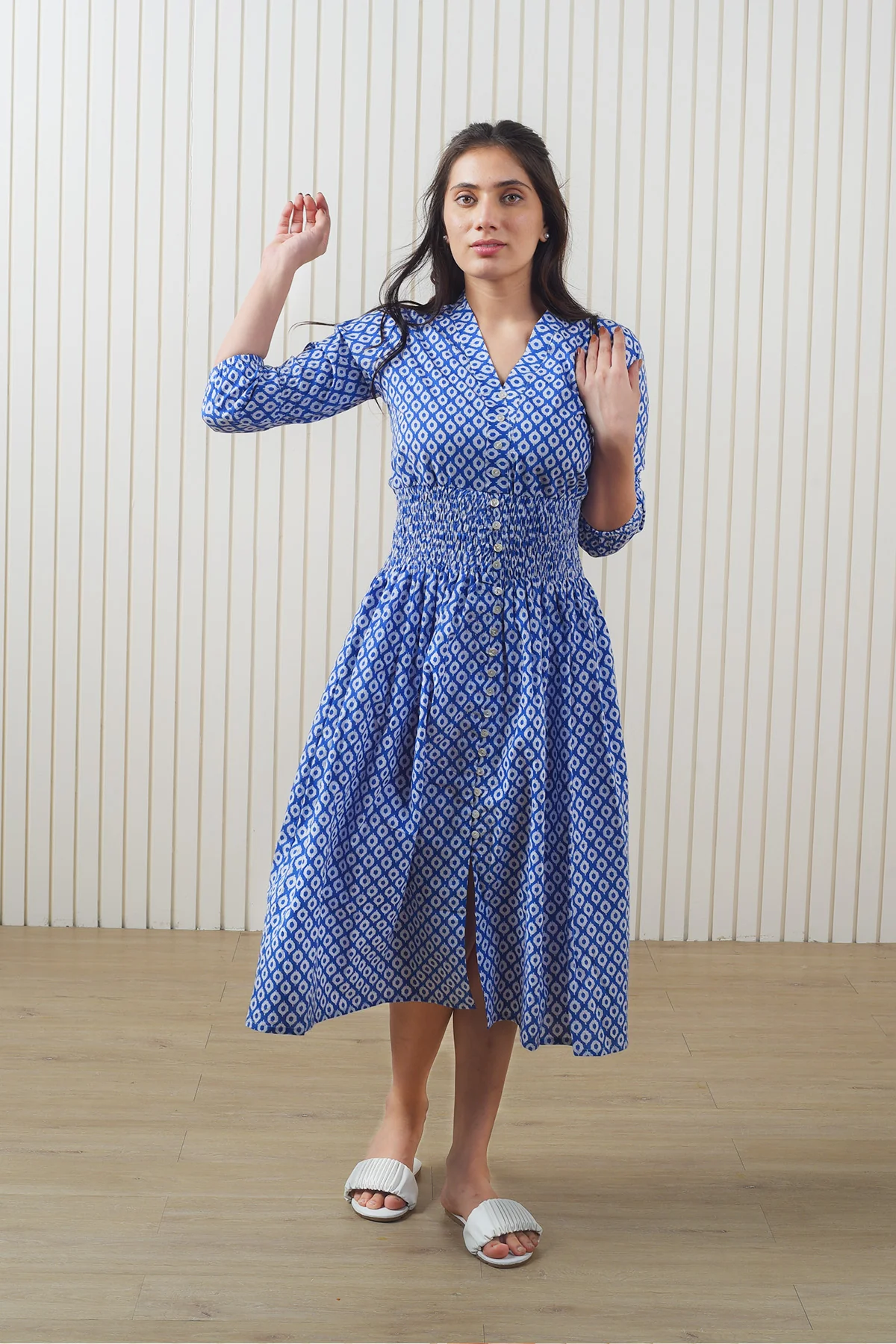 Summer Edit Blue Block Print Dress - Image 3