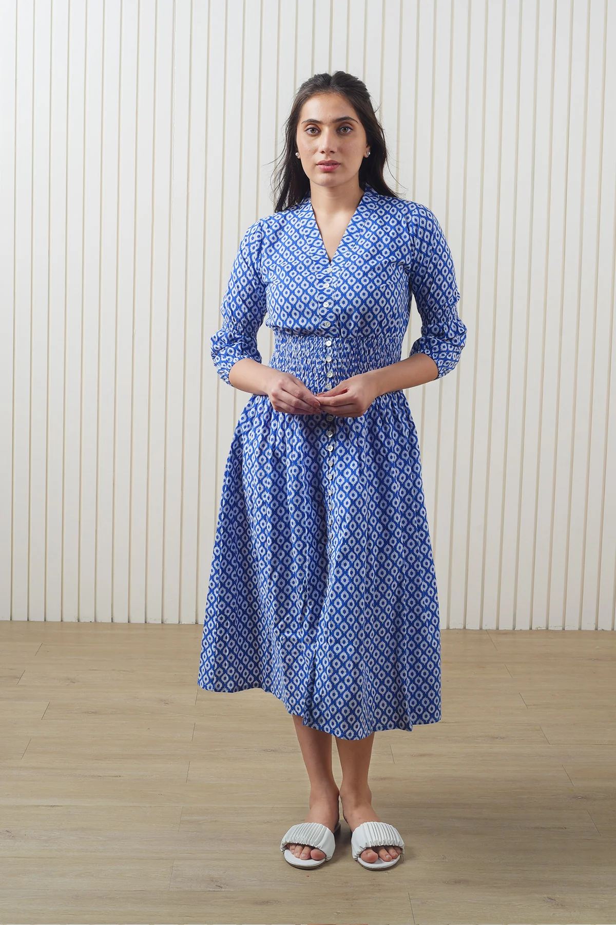 Summer Edit Blue Block Print Dress - Image 5