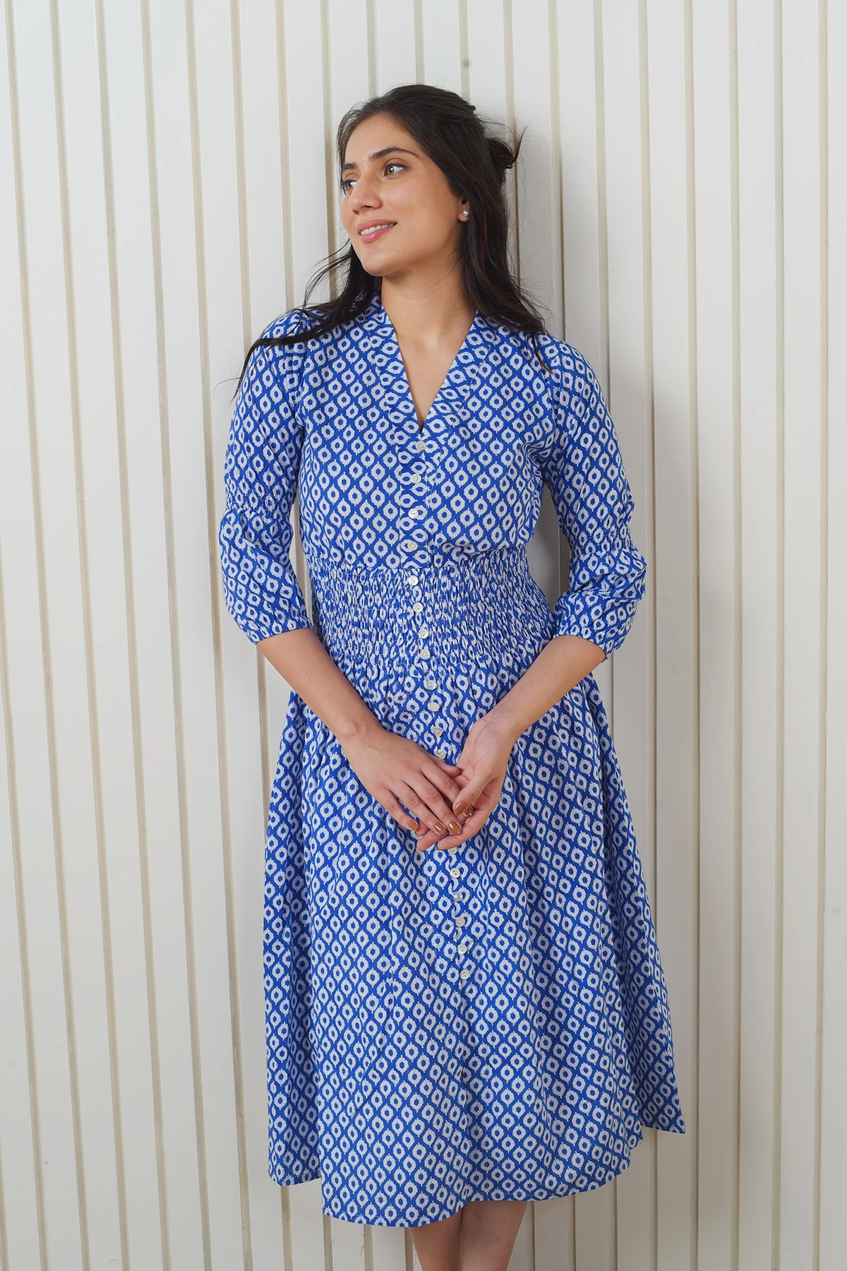 Summer Edit Blue Block Print Dress - Image 6