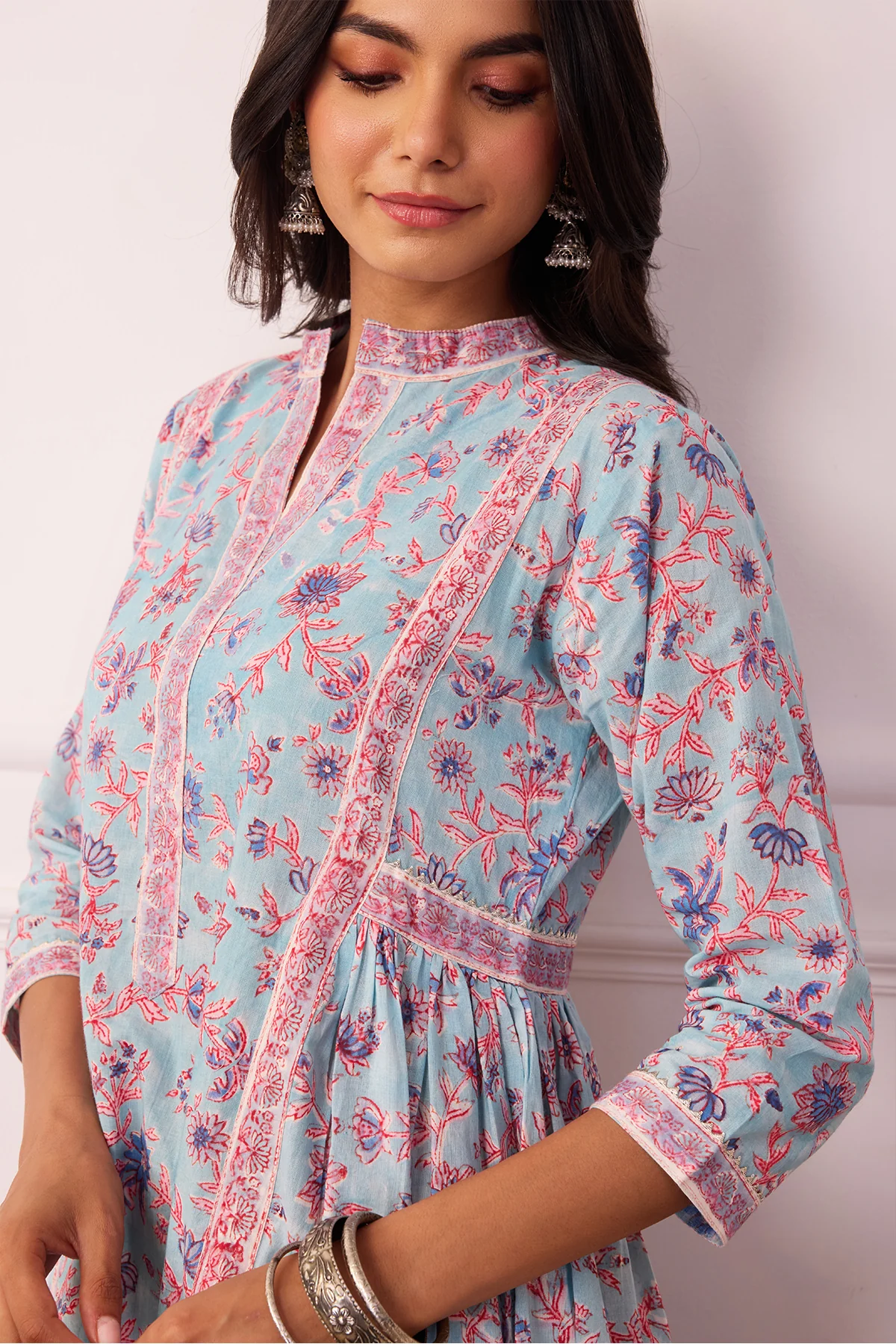 Gul-Posh Sky Blue Cotton A-Line Suit Set of 3 - Image 6