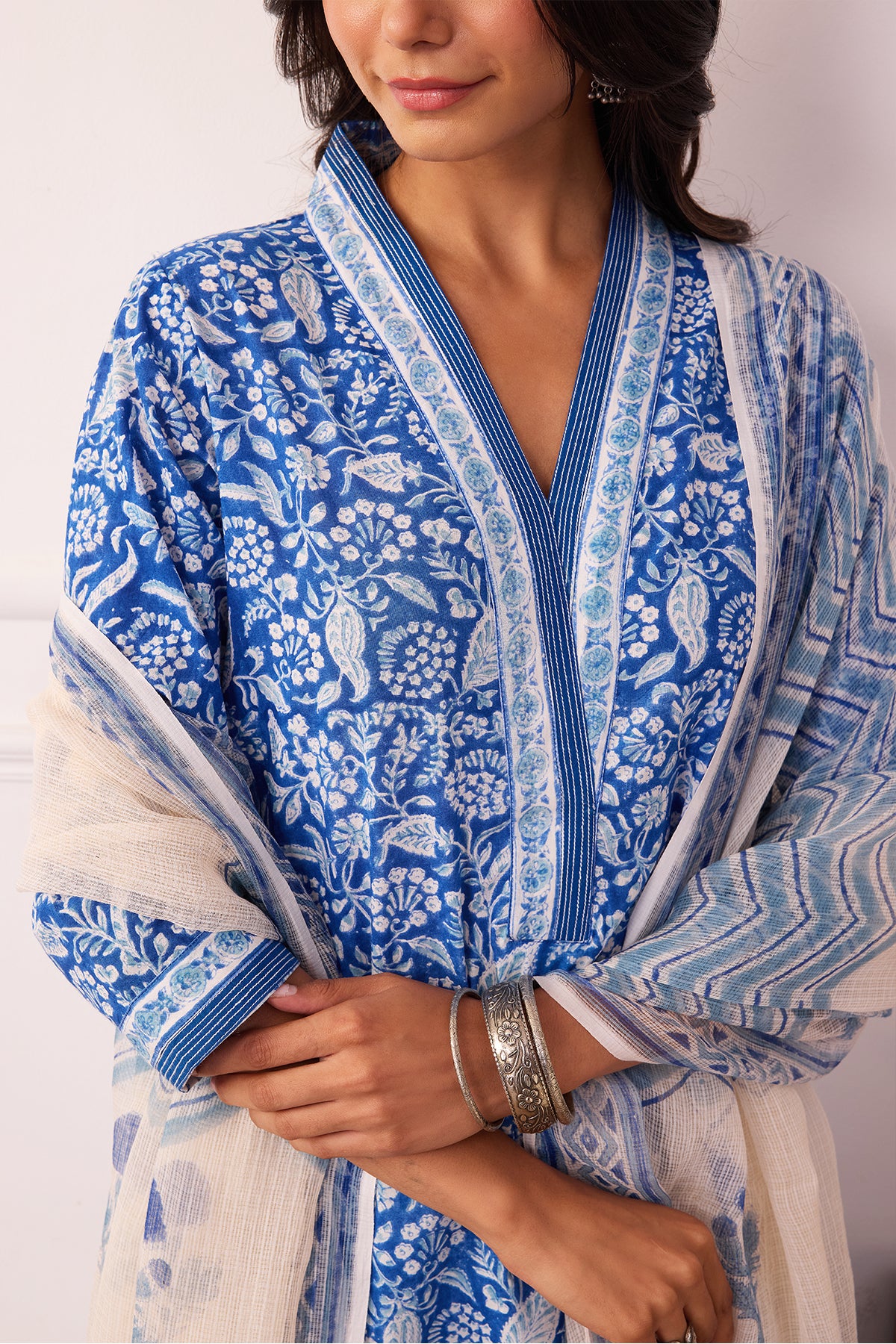 Gul-Posh Blue Cotton kurta set of 3 - Image 4